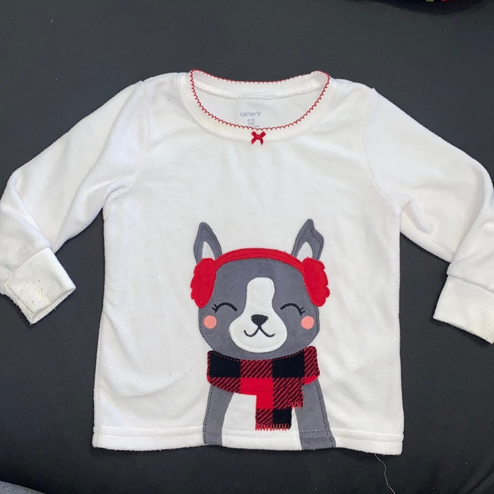 Carter’s 12m Fleece Long Sleeve w/ Gray Dog & Buffalo Check Scarf Set